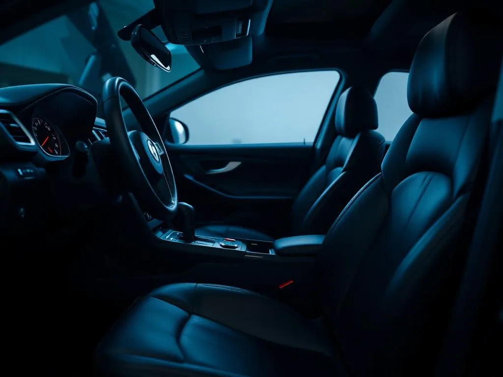 Detailed car interior with clean leather seats and dashboard